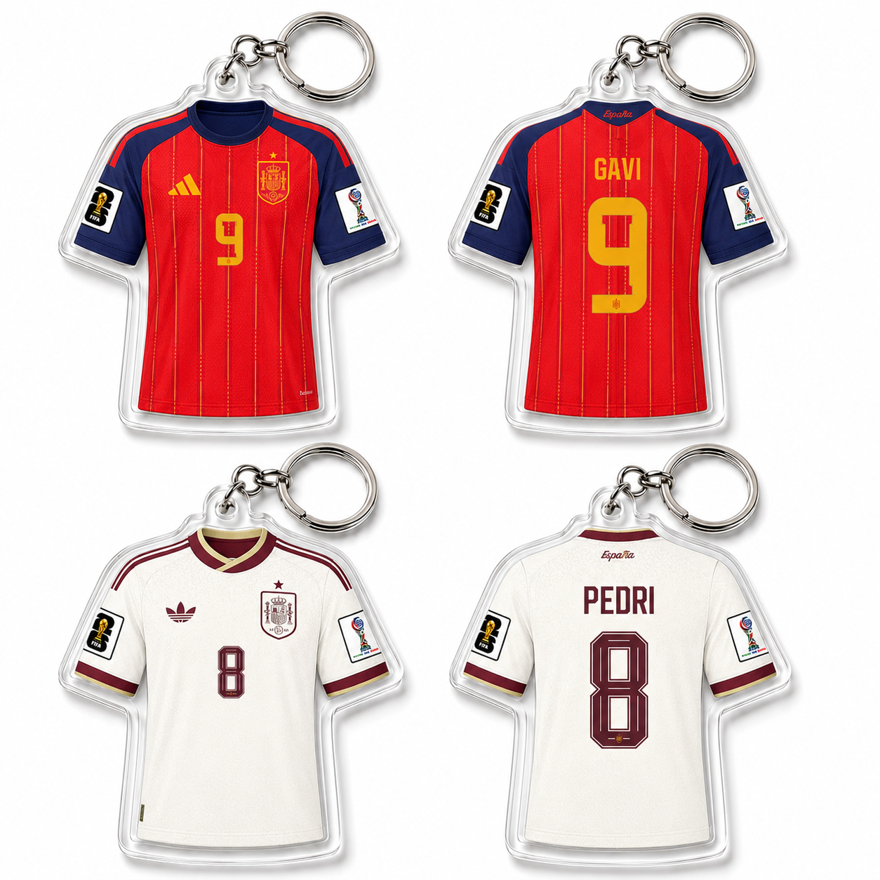 Acrylic Soccer Jersey Keychain Spain National Kit Theme Sports Fan Accessory Double Sided Clear Pendant