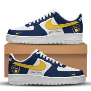 Custom Name And Number Milwaukee Brewers New Version 2026 Graphic Air Force 1 Shoes Sneakers for Baseball Fans