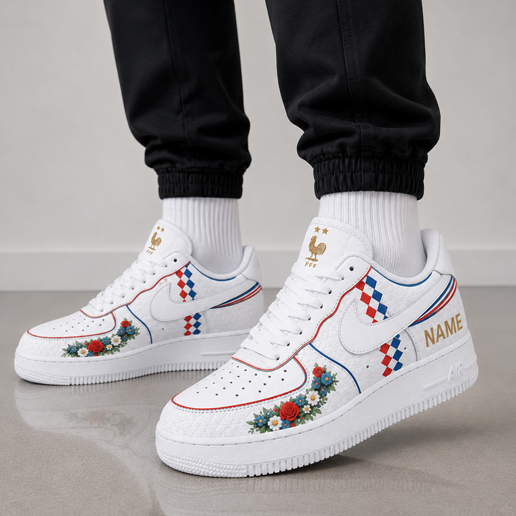 Custom Name France National Football Team World Cup 2026 Floral Air Foce 1 Shoes Sneakers