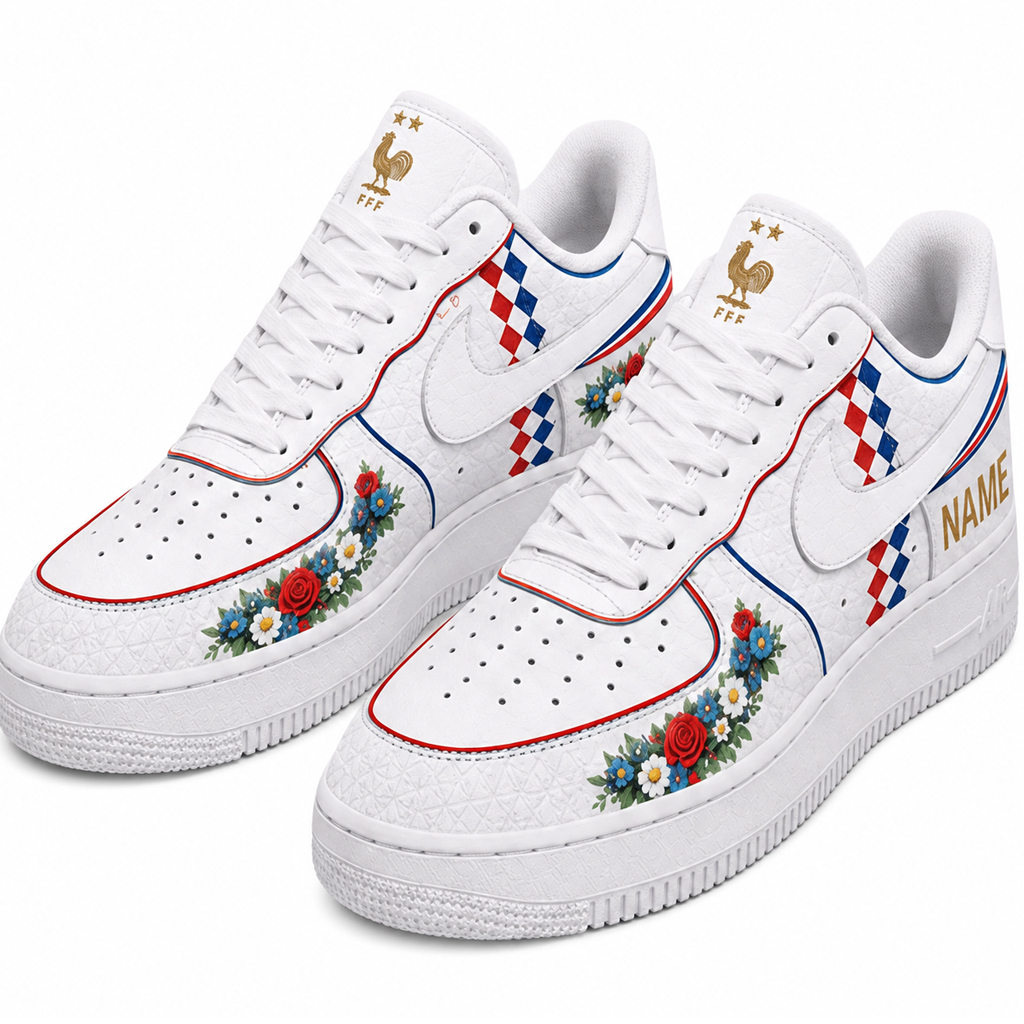 Custom Name France National Football Team World Cup 2026 Floral Air Foce 1 Shoes Sneakers