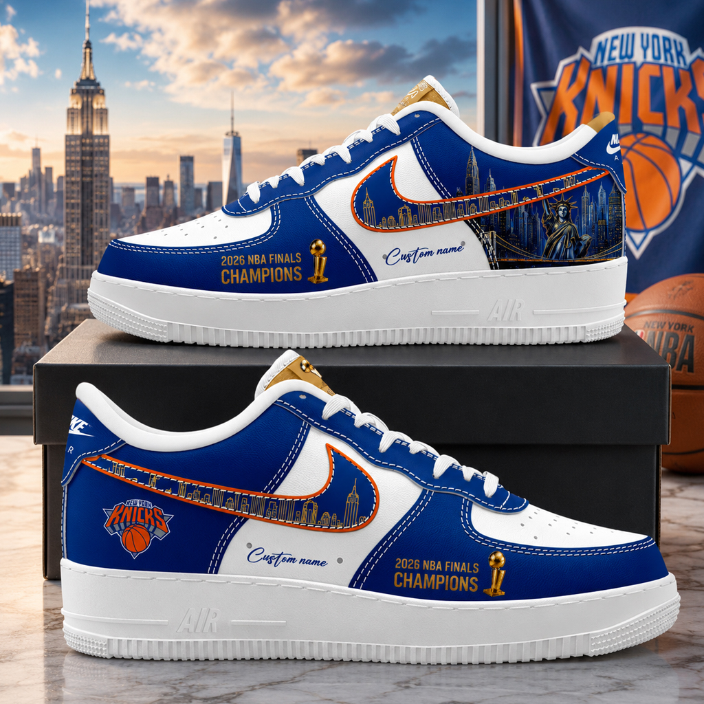 Custom Name New York Knicks 2026 Finals Champions Air Force 1 Shoes Sneakers Version 1 for Basketball Fans - Image 2