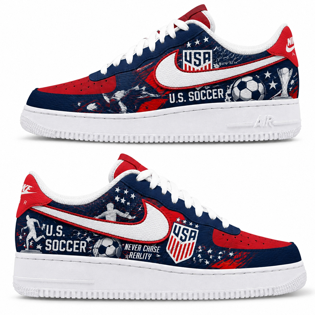 Custom Name U.S. Soccer Never Chase Reality Air Force 1 Shoes Sneakers for Soccer Fans
