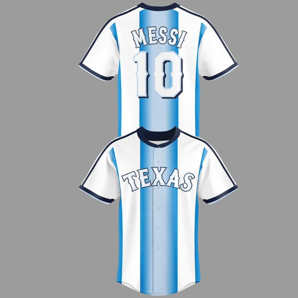 Custom Name and Number Texas Rangers x Argentina National Soccer Team 2026 Baseball Jersey for Baseball and Soccer Fans