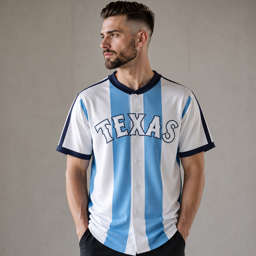 Custom Name and Number Texas Rangers x Argentina National Soccer Team 2026 Baseball Jersey for Baseball and Soccer Fans - Image 4