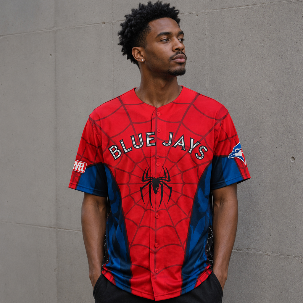 Custom Name and Number Toronto Blue Jays x Spider-Man Night 2026 Baseball Jersey for Baseball and Spider-Man Fans - Image 4
