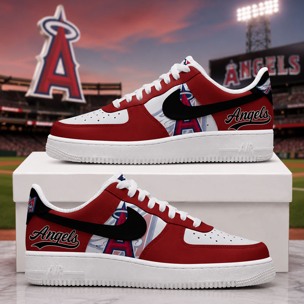 Los Angeles Angels Major League Baseball Version 2026 Graphic Air Force 1 Shoes Sneakers for Baseball Fans 4 Los Angeles Angels Major League Baseball Version 2026 Graphic Air Force 1 Shoes Sneakers for Baseball Fans