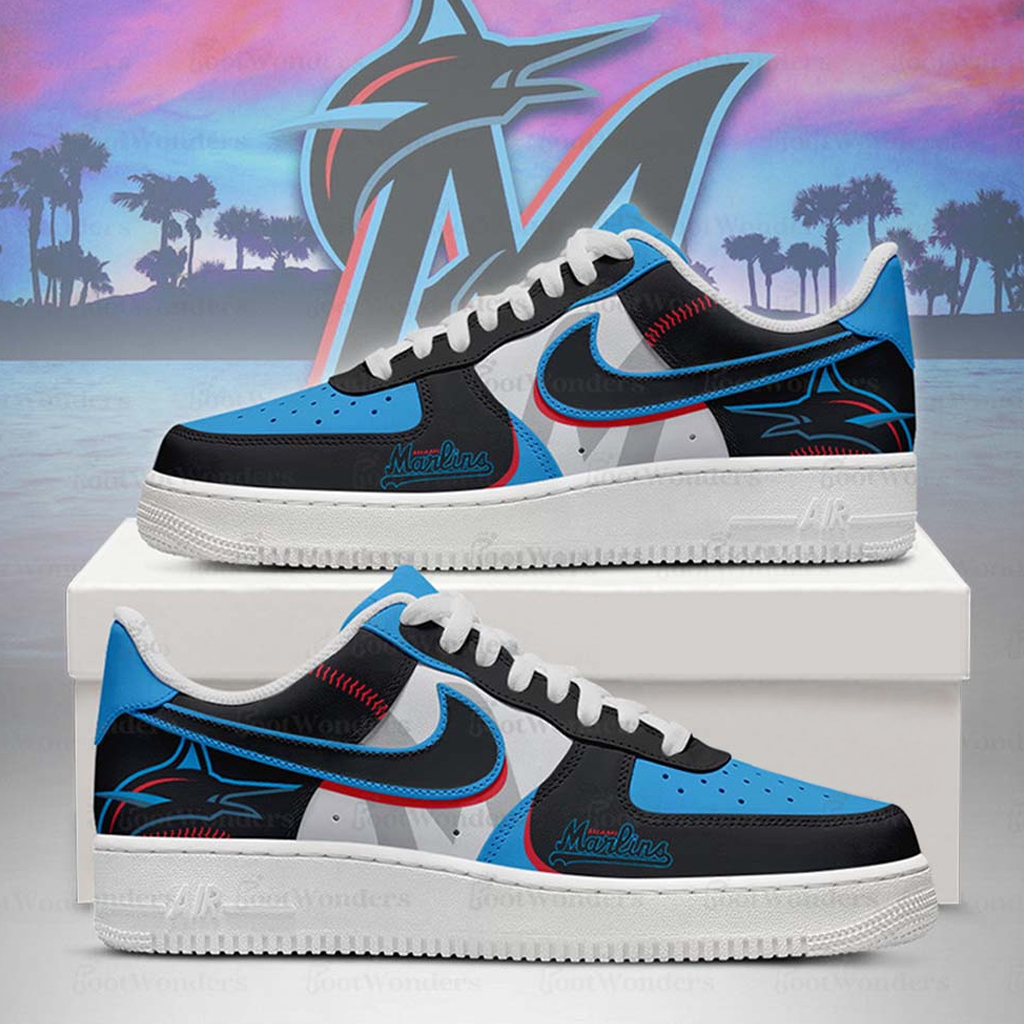Miami Marlins Major League Baseball Version 2026 Graphic Air Force 1 Shoes Sneakers for Baseball Fans 3 Miami Marlins Major League Baseball Version 2026 Graphic Air Force 1 Shoes Sneakers for Baseball Fans
