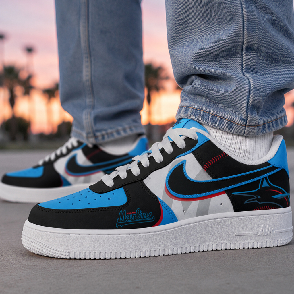 Miami Marlins Major League Baseball Version 2026 Graphic Air Force 1 Shoes Sneakers for Baseball Fans 4 Miami Marlins Major League Baseball Version 2026 Graphic Air Force 1 Shoes Sneakers for Baseball Fans