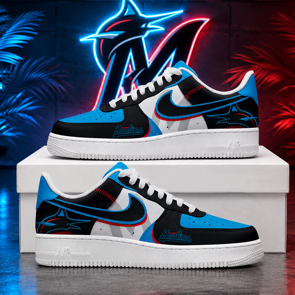 Miami Marlins Major League Baseball Version 2026 Graphic Air Force 1 Shoes Sneakers for Baseball Fans 5 Miami Marlins Major League Baseball Version 2026 Graphic Air Force 1 Shoes Sneakers for Baseball Fans