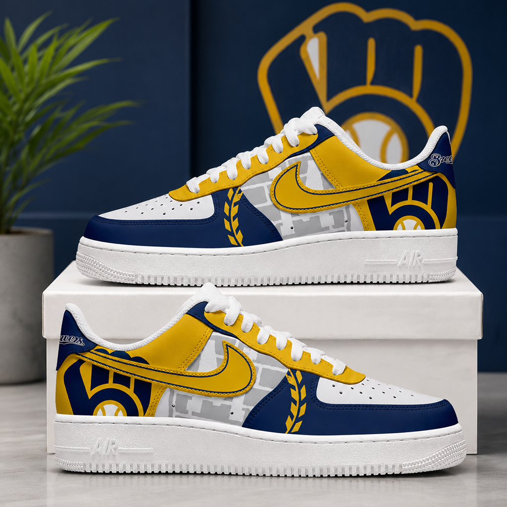 Milwaukee Brewers Major League Baseball Version 2026 Graphic Air Force 1 Shoes Sneakers for Baseball Fans 4 Milwaukee Brewers Major League Baseball Version 2026 Graphic Air Force 1 Shoes Sneakers for Baseball Fans