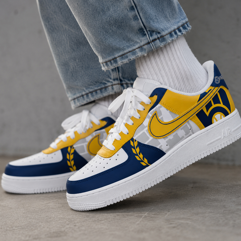 Milwaukee Brewers Major League Baseball Version 2026 Graphic Air Force 1 Shoes Sneakers for Baseball Fans 5 Milwaukee Brewers Major League Baseball Version 2026 Graphic Air Force 1 Shoes Sneakers for Baseball Fans