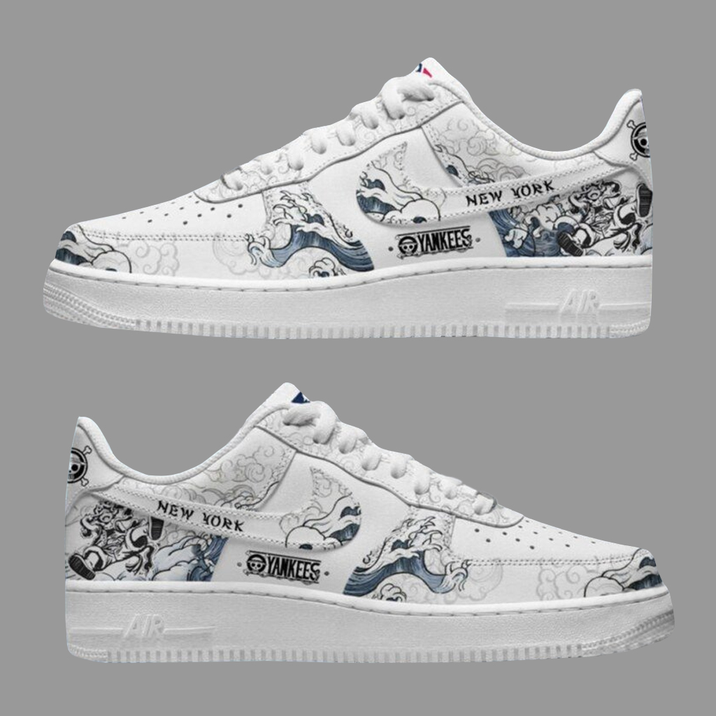 New York Yankees Baseball x One Piece Gear 5 Graphic Air Force 1 Shoes Sneakers for Baseball and Anime Fans 1 New York Yankees Baseball x One Piece Gear 5 Graphic Air Force 1 Shoes Sneakers for Baseball and Anime Fans