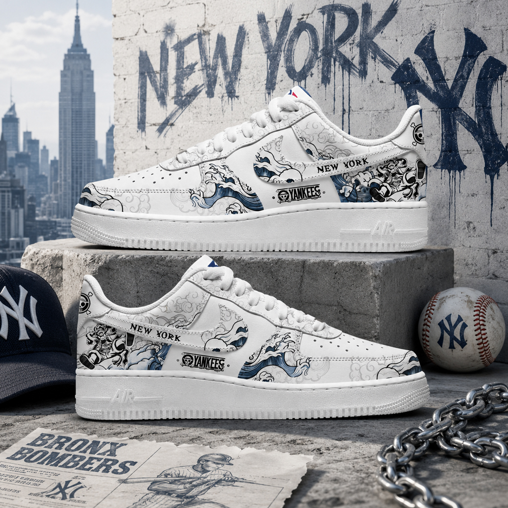 New York Yankees Baseball x One Piece Gear 5 Graphic Air Force 1 Shoes Sneakers for Baseball and Anime Fans 2 New York Yankees Baseball x One Piece Gear 5 Graphic Air Force 1 Shoes Sneakers for Baseball and Anime Fans