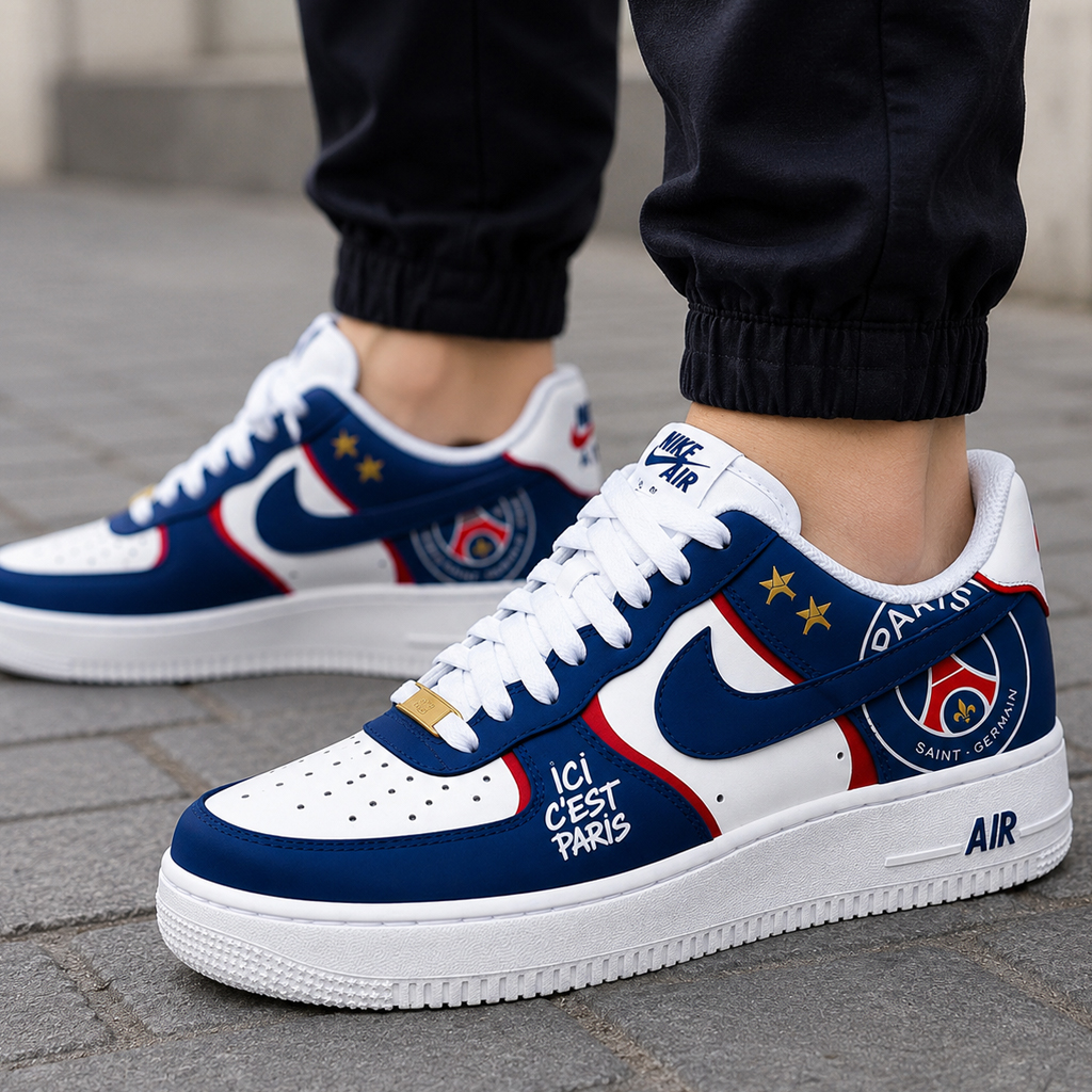 Paris Saint Germain UEFA Champions League 2026 Ici C'est Paris Graphic Air Force 1 Shoes Sneakers for Soccer Fans 2 Paris Saint Germain UEFA Champions League 2026 Ici C'est Paris Graphic Air Force 1 Shoes Sneakers for Soccer Fans