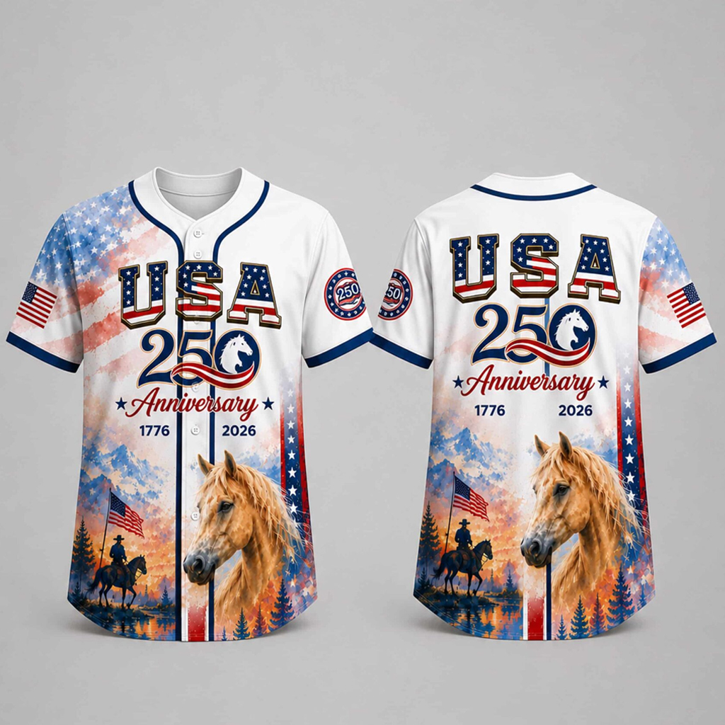 Unisex 2026 USA 250th Anniversary Horse Graphic Baseball Jersey for Patriotic Fans 1 Unisex 2026 USA 250th Anniversary Horse Graphic Baseball Jersey for Patriotic Fans