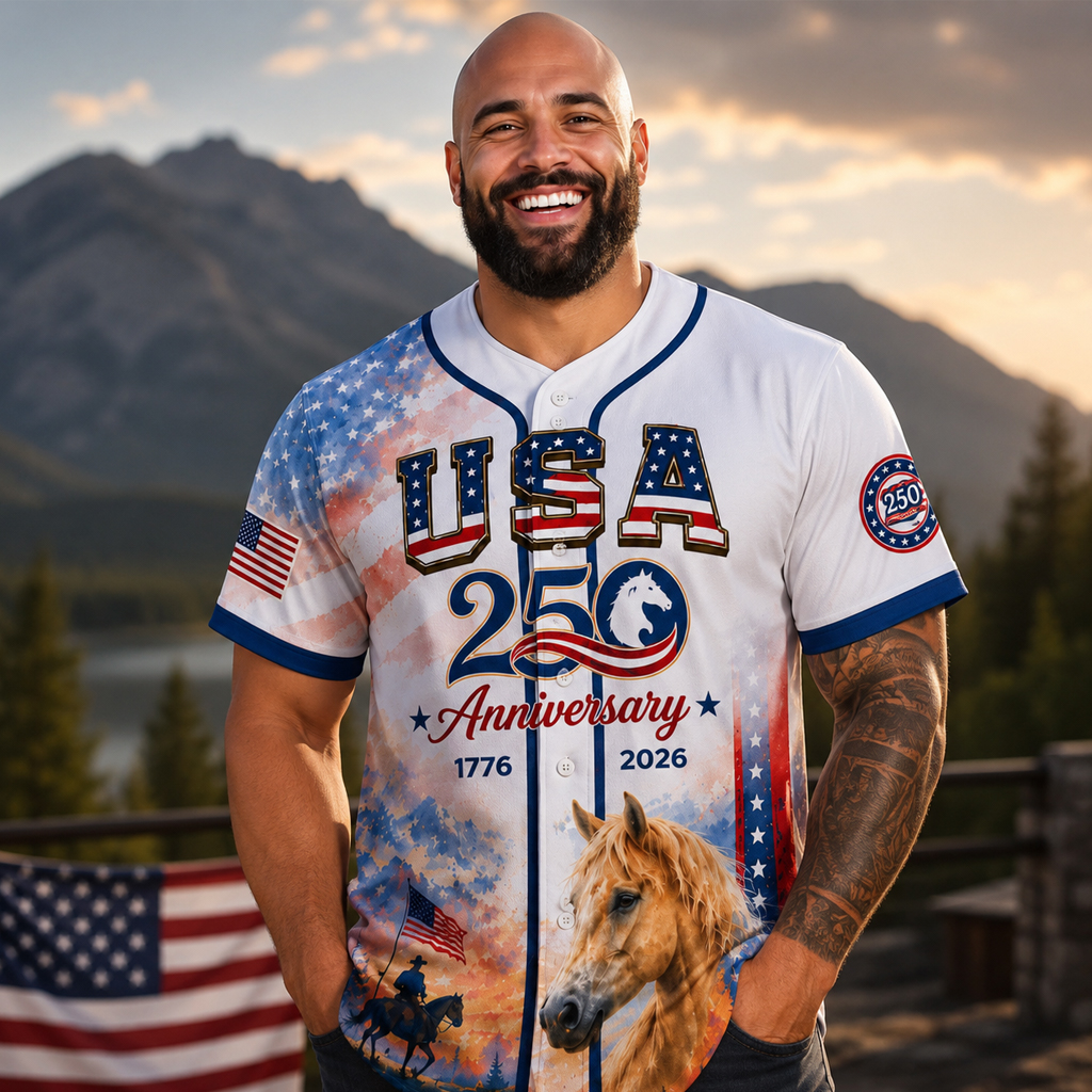 Unisex 2026 USA 250th Anniversary Horse Graphic Baseball Jersey for Patriotic Fans 4 Unisex 2026 USA 250th Anniversary Horse Graphic Baseball Jersey for Patriotic Fans