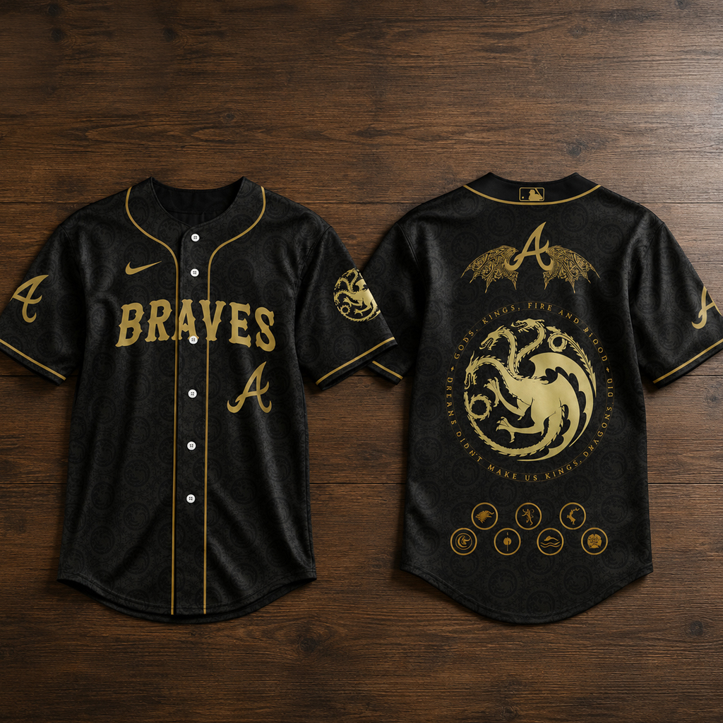 Unisex Atlanta Braves x House Of The Dragon 2026 Black Baseball Jersey for Baseball Fans