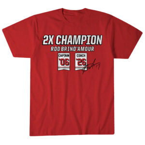 Unisex Carolina Hurricanes Rod Brind’Amour Two-Time Champion Graphic Shirt for Hockey Fans