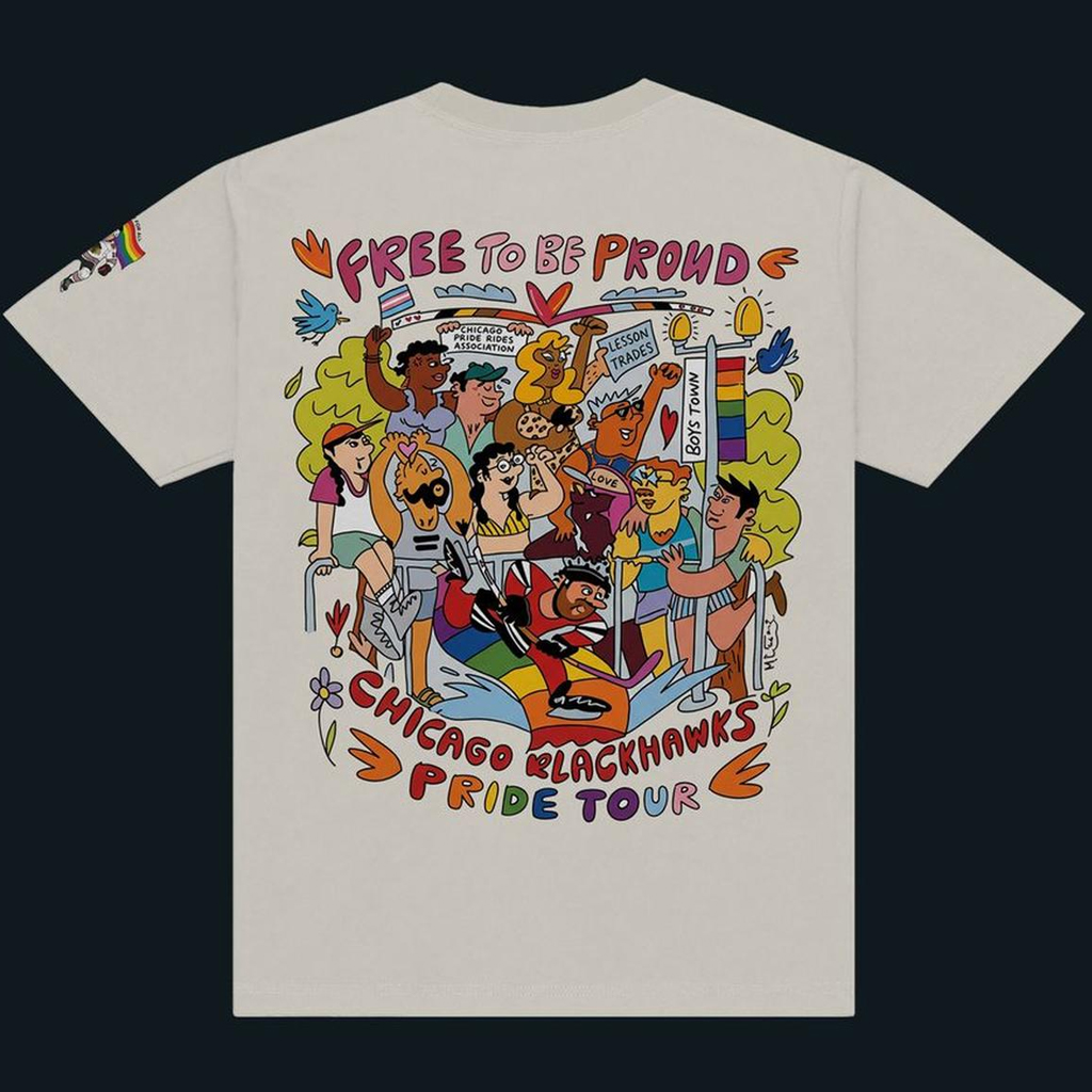 Unisex Chicago Blackhawks Pride Night 2026 Free To Be Proud Graphic Shirt for Hockey Fans and Pride Supporters - Image 3