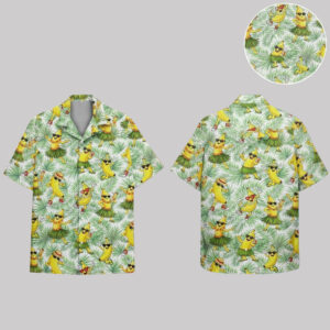 Unisex Dancing Banana Yellow Tropical Cartoon With Sunglasses Hawaiian Shirt for Cartoon Fans
