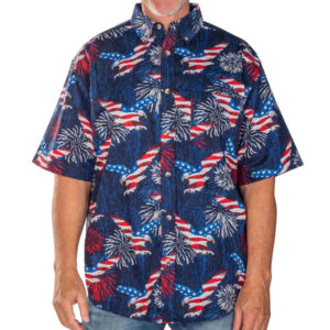 Unisex Flag America Eagle Fireworks Navy Hawaiian Shirt for Patriotic Fans