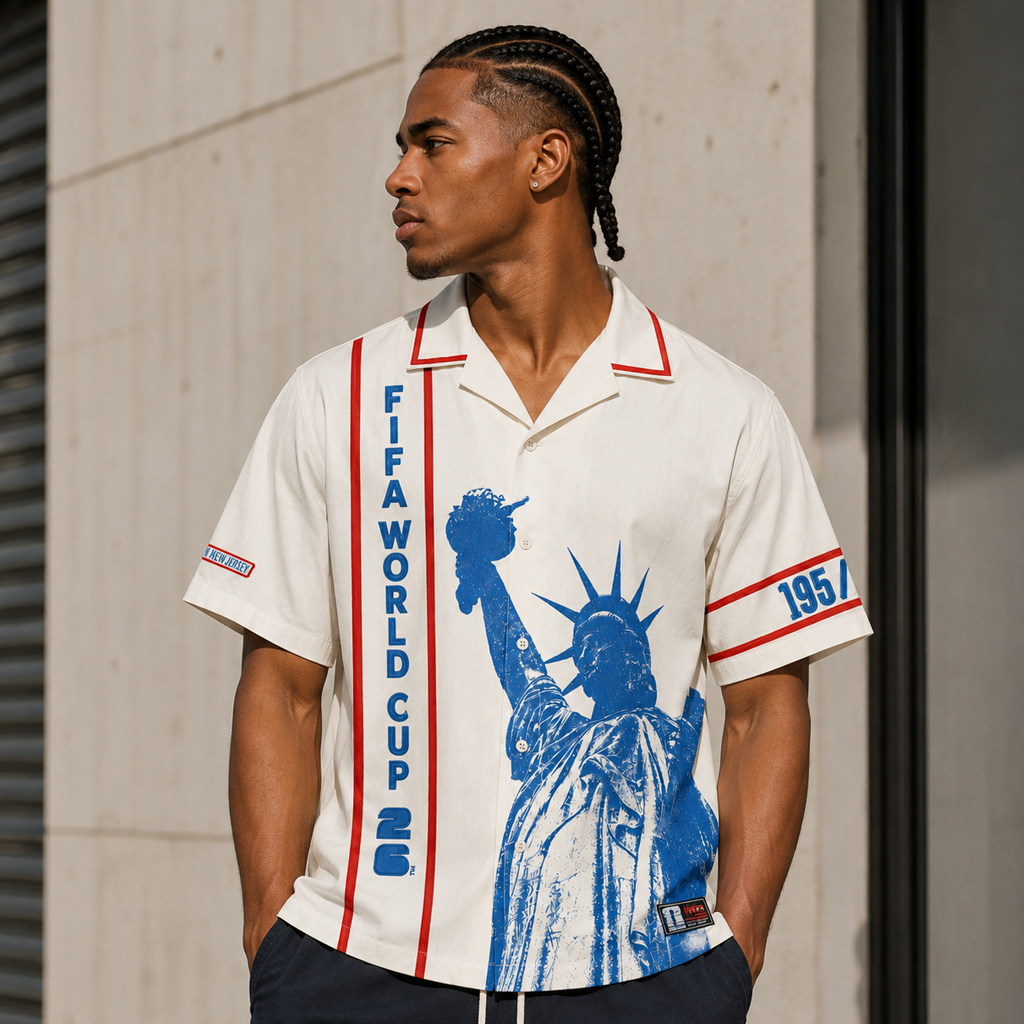 Unisex Global Soccer Event 2026 Statue Of Liberty Hawaiian Shirt with Captain Armband Cuffs for Soccer Fans 3 Unisex Global Soccer Event 2026 Statue Of Liberty Hawaiian Shirt with Captain Armband Cuffs for Soccer Fans