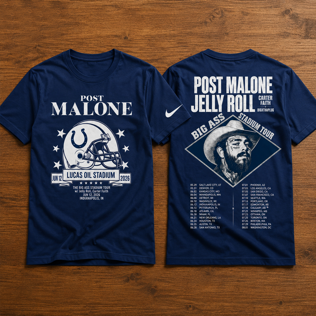 Unisex Indianapolis Colts x Post Malone The Big Ass Stadium Tour 2026 Graphic Shirt for Football and Music Fans 2 Unisex Indianapolis Colts x Post Malone The Big Ass Stadium Tour 2026 Graphic Shirt for Football and Music Fans