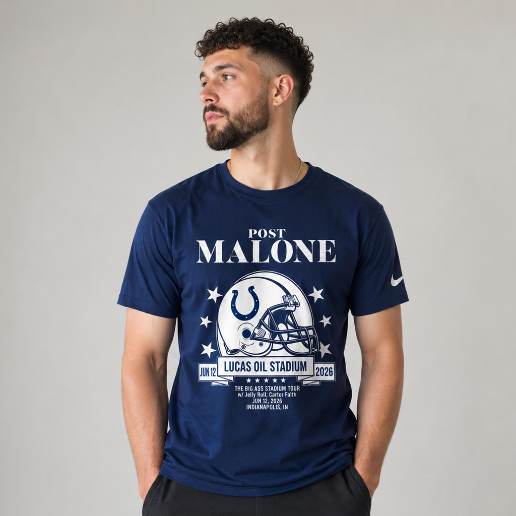Unisex Indianapolis Colts x Post Malone The Big Ass Stadium Tour 2026 Graphic Shirt for Football and Music Fans 3 Unisex Indianapolis Colts x Post Malone The Big Ass Stadium Tour 2026 Graphic Shirt for Football and Music Fans