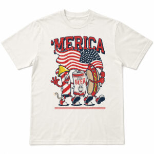 Unisex Merica Lite Beer Hot Sog USA 4th Of July Graphic Shirt for Patriotic Fans