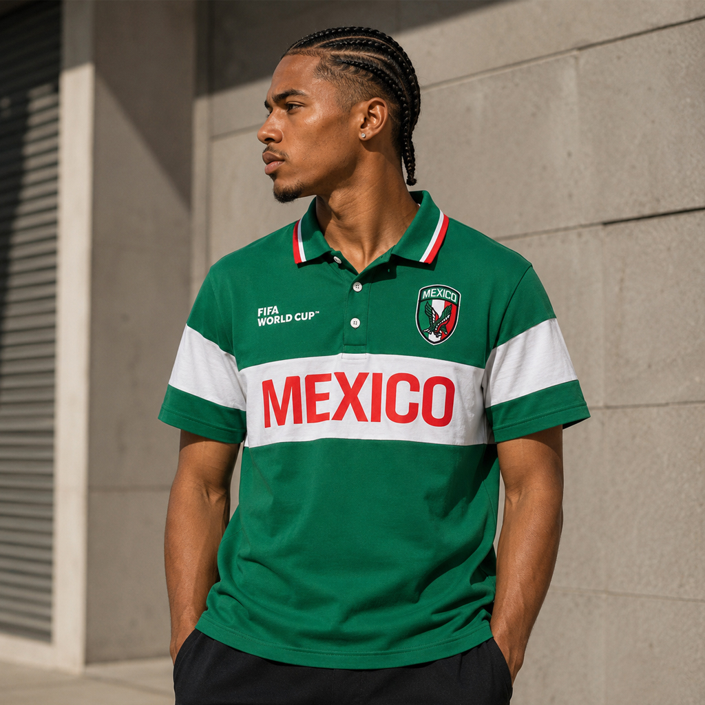 Unisex Mexico Global Soccer Event 2026 Green Graphic Polo Shirt for Soccer Fans 3 Unisex Mexico Global Soccer Event 2026 Green Graphic Polo Shirt for Soccer Fans