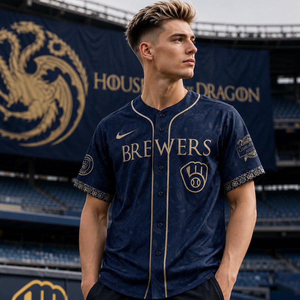 Unisex Milwaukee Brewers 2026 House of the Dragon Night Navy Baseball Jersey for Baseball Fans - Image 2