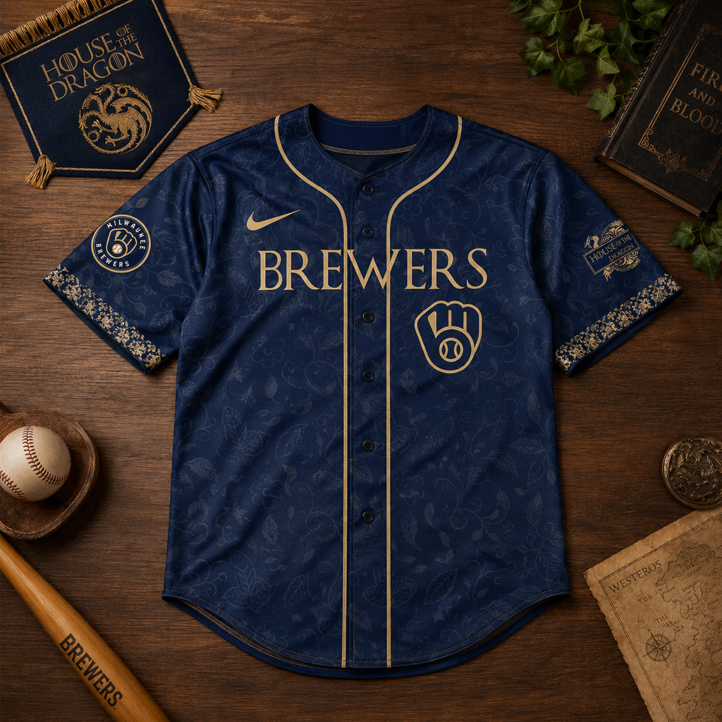 Unisex Milwaukee Brewers 2026 House of the Dragon Night Navy Baseball Jersey for Baseball Fans - Image 3