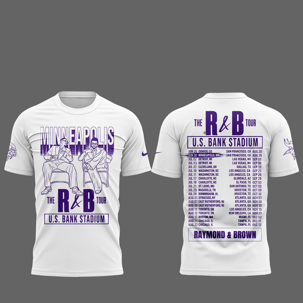 Unisex Minnesota Vikings x The R&B Tour 2026 Graphic Shirt for Football and Music Fans