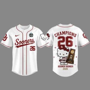 Unisex Oklahoma Sooners x Hello Kitty Night 2026 College World Series Champions Baseball Jersey for College Sports Fans