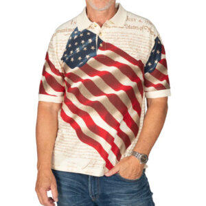 Unisex Patriotic American Waving Flag Graphic Polo Shirt for Patriotic Fans