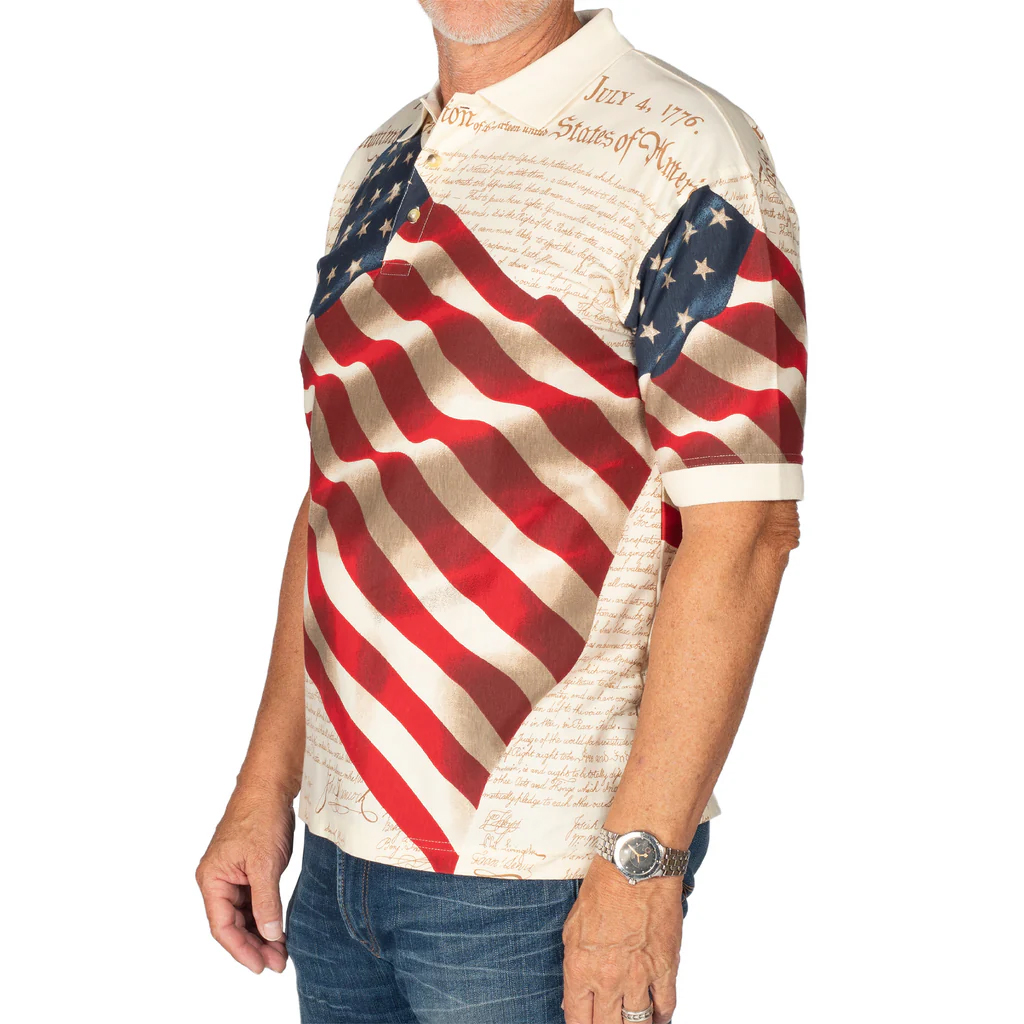 Unisex Patriotic American Waving Flag Graphic Polo Shirt for Patriotic Fans - Image 3