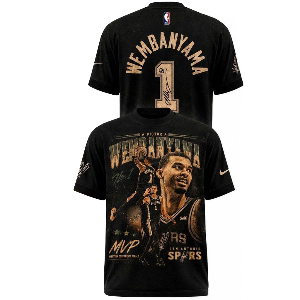 Unisex San Antonio Spurs Victor Wembanyama MVP 2026 Western Conference Finals Graphic Shirt for Basketball Fans 1 Unisex San Antonio Spurs Victor Wembanyama MVP 2026 Western Conference Finals Graphic Shirt for Basketball Fans