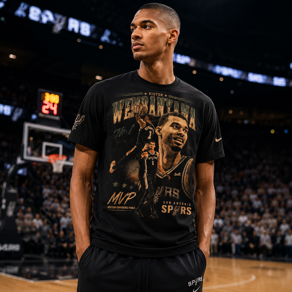 Unisex San Antonio Spurs Victor Wembanyama MVP 2026 Western Conference Finals Graphic Shirt for Basketball Fans 2 Unisex San Antonio Spurs Victor Wembanyama MVP 2026 Western Conference Finals Graphic Shirt for Basketball Fans