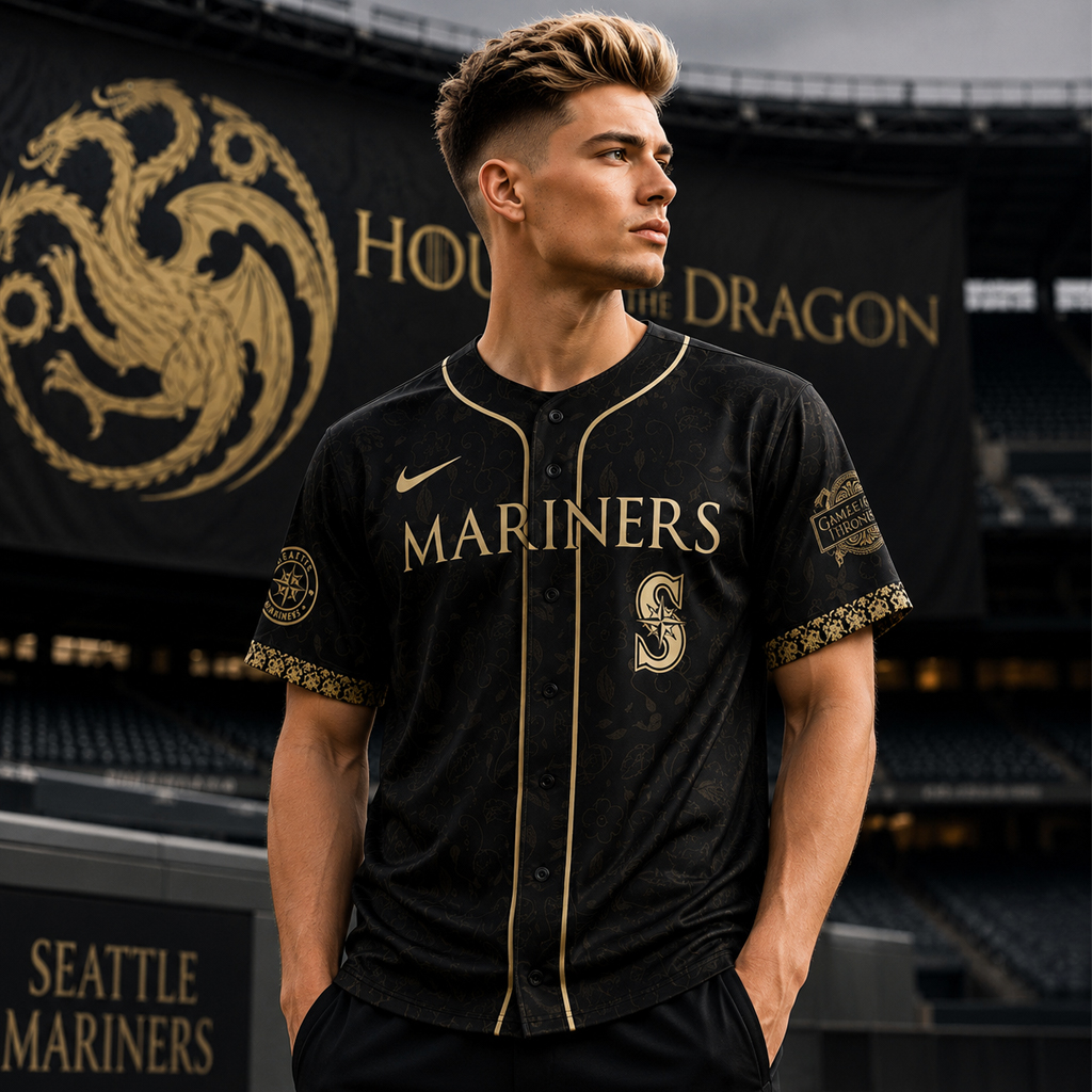 Unisex Seattle Mariners 2026 House of the Dragon Night Black Baseball Jersey for Baseball Fans - Image 2