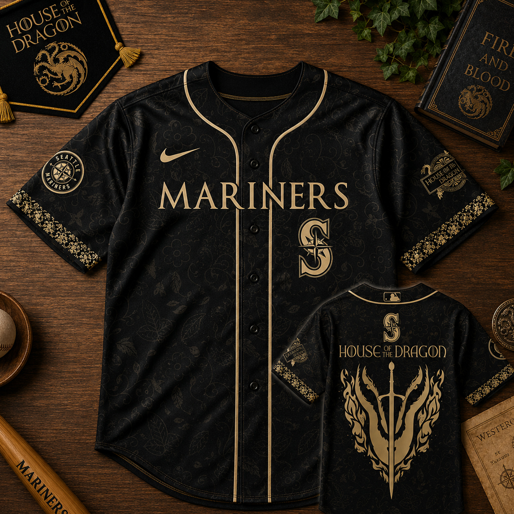 Unisex Seattle Mariners 2026 House of the Dragon Night Black Baseball Jersey for Baseball Fans - Image 3