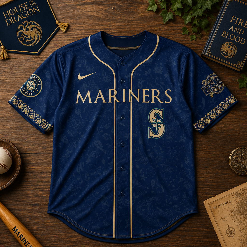Unisex Seattle Mariners 2026 House of the Dragon Night Navy Baseball Jersey for Baseball Fans - Image 3