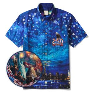 Unisex Starry Night Fireworks 250 Celebration Hawaiian Shirt for Patriotic Fans