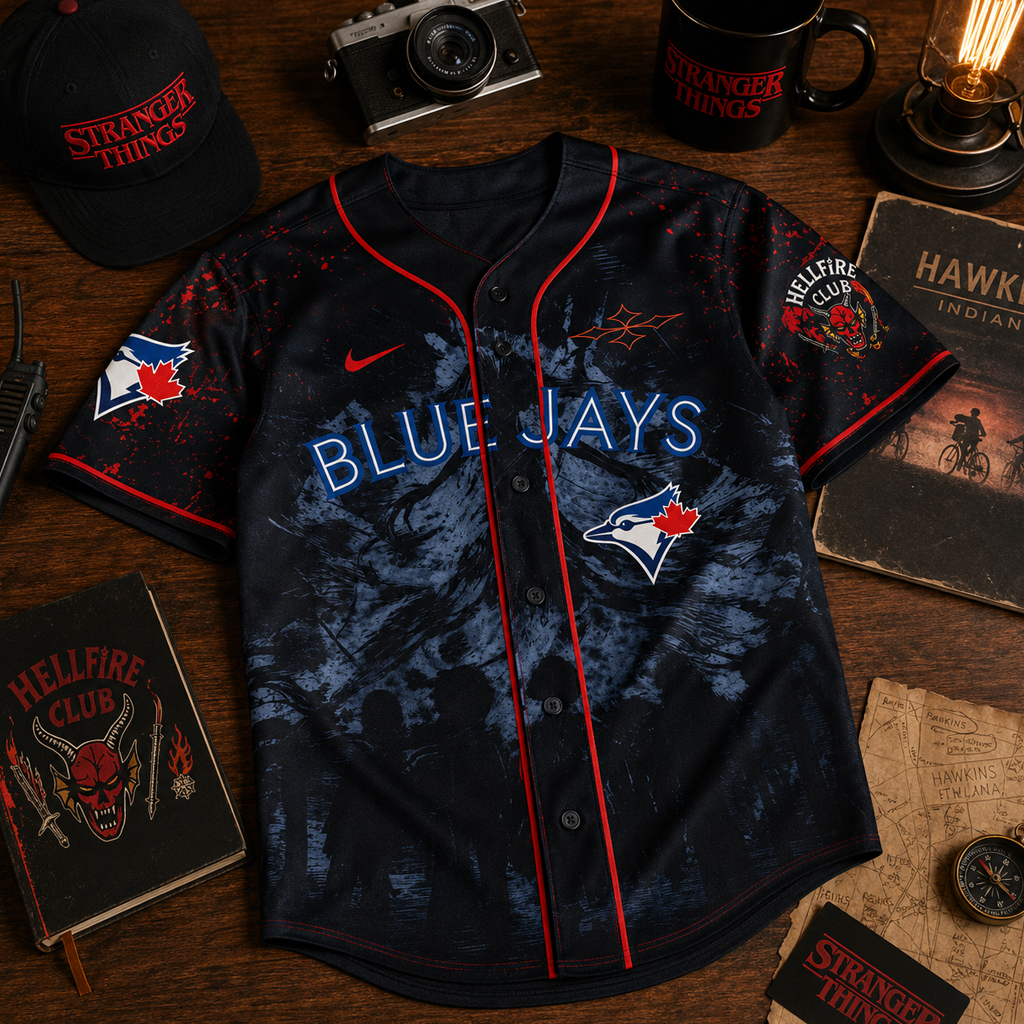 Unisex Stranger Things X Toronto Blue Jays Baseball Jersey for Baseball Fans 3 Unisex Stranger Things X Toronto Blue Jays Baseball Jersey for Baseball Fans