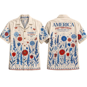 Unisex Subtle Folk Flowers Patriotic USA Hawaiian Shirt for Patriotic Fans