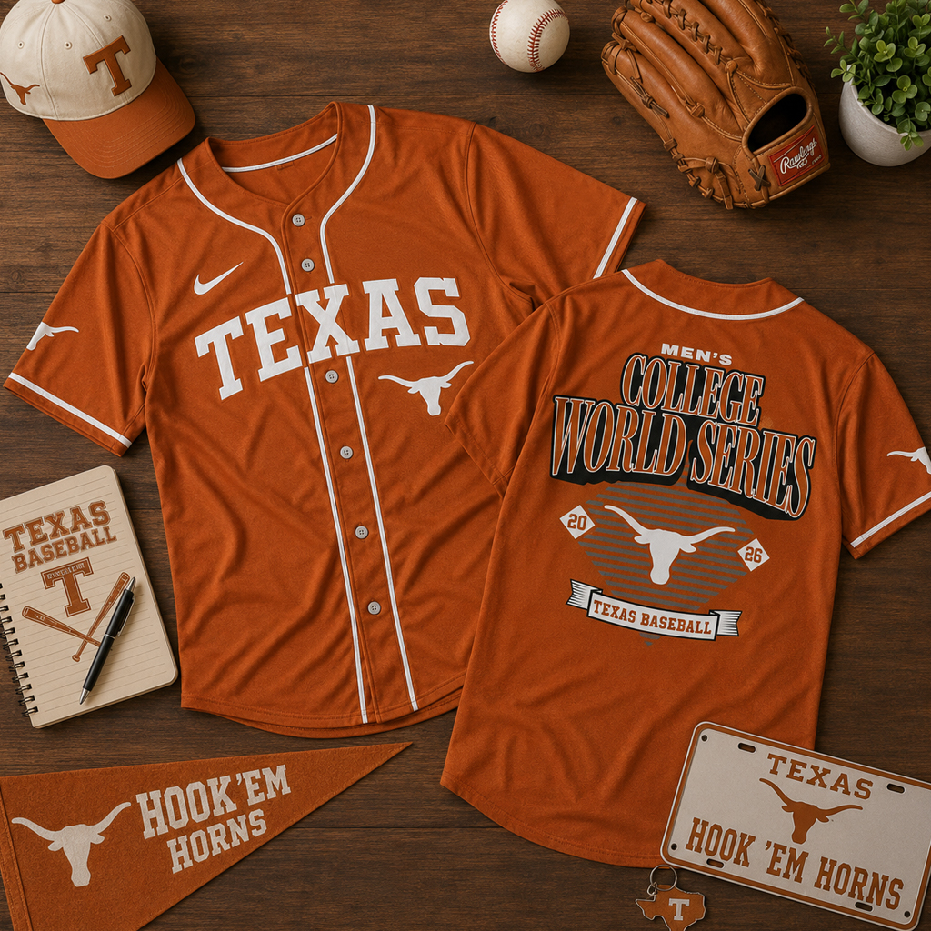 Unisex Texas Longhorns Omaha Bound 2026 College World Series Baseball Jersey for College Sports Fans 2 Unisex Texas Longhorns Omaha Bound 2026 College World Series Baseball Jersey for College Sports Fans