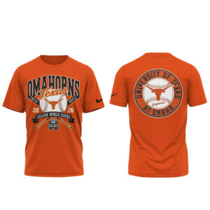 Unisex Texas Longhorns Omaha Bound 2026 College World Series Orange Graphic Shirt for College Sports Fans