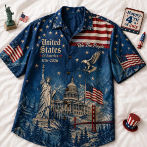 Unisex United States Of America 1776-2026 Land Of The Free Hawaiian Shirt for Patriotic Fans