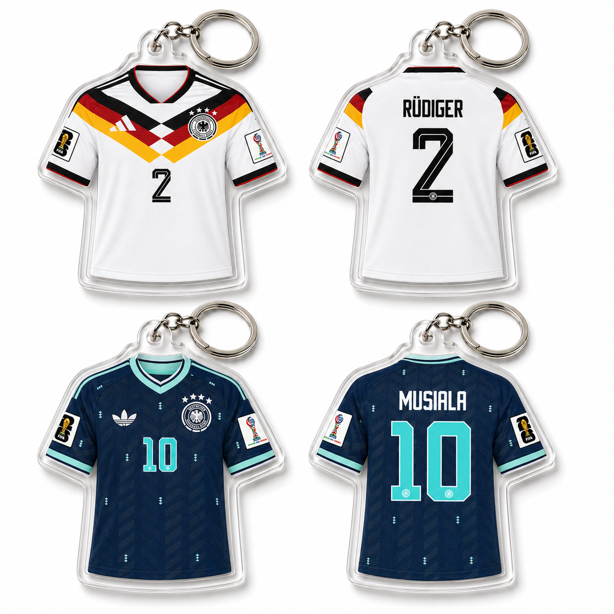 Acrylic Soccer Jersey Keychain Germany Team Kit Theme Sports Fan Accessory Double Sided Clear Pendant