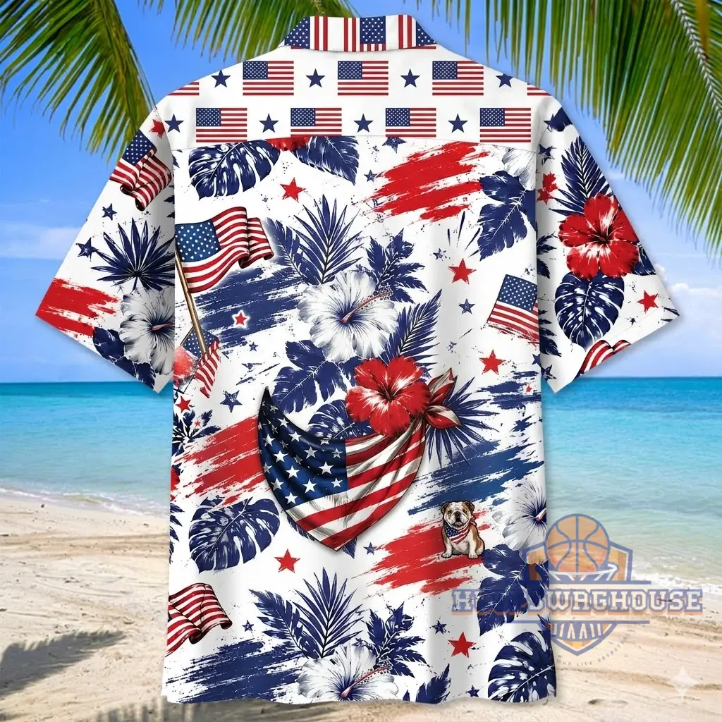 Unisex America Patriotic Bulldog Graphic Hawaiian Shirt for Fans - Image 2