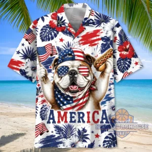 Unisex America Patriotic Bulldog Graphic Hawaiian Shirt for Fans
